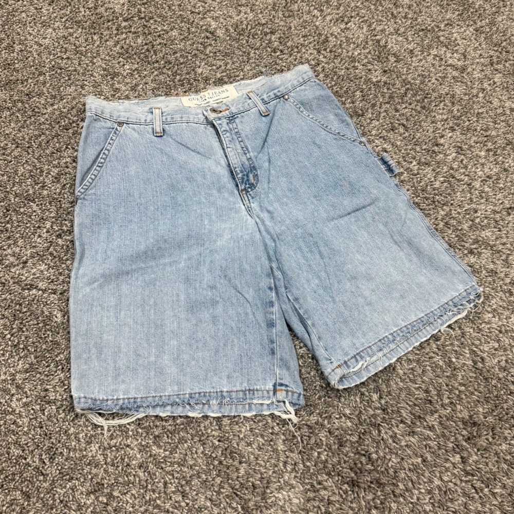 Vintage Guess Jeans Denim Carpenter Shorts Light Wash Made in USA Womens 28x9